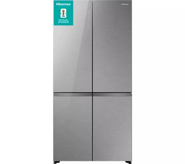 HISENSE KitchenFit RQ768N4GVE American-Style Fridge Freezer - Silver Glass