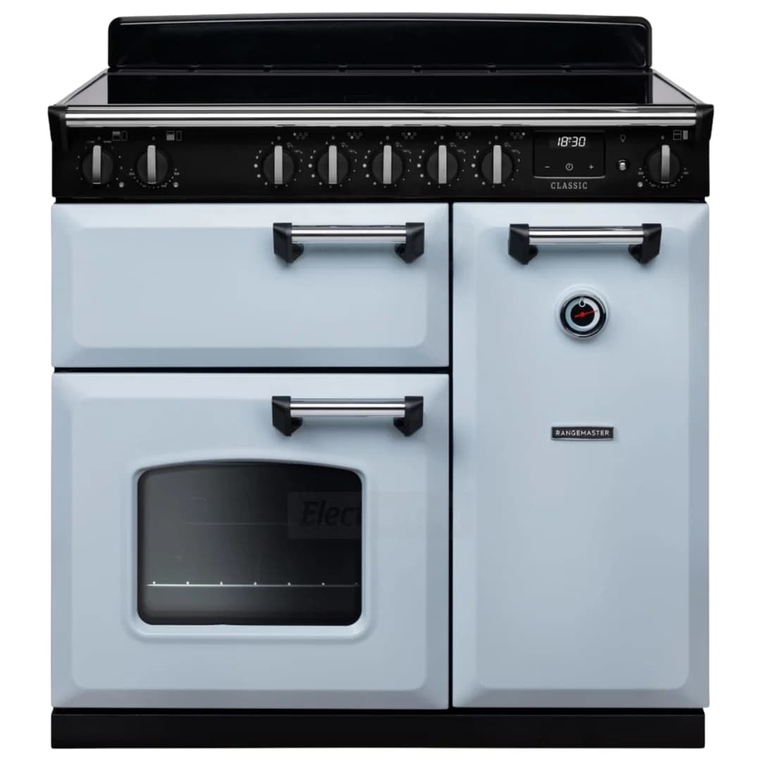 Rangemaster Classic 90cm Induction Range Cooker | Misty Blue &amp; Chrome