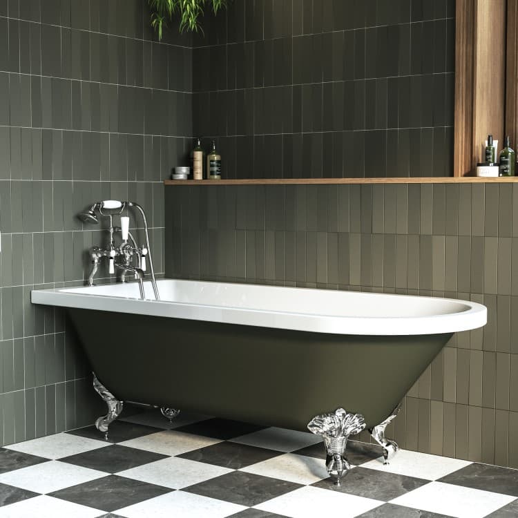Dark Green Freestanding Single Ended Bath with Chrome Feet 1670 x 740mm - Park Royal