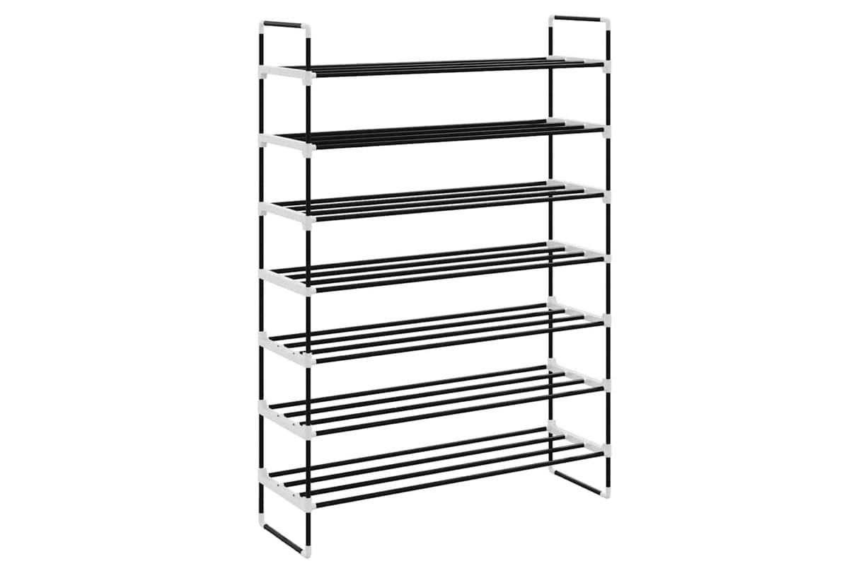 Vidaxl 245627 Shoe Rack With 7 Shelves Metal And Plastic Black