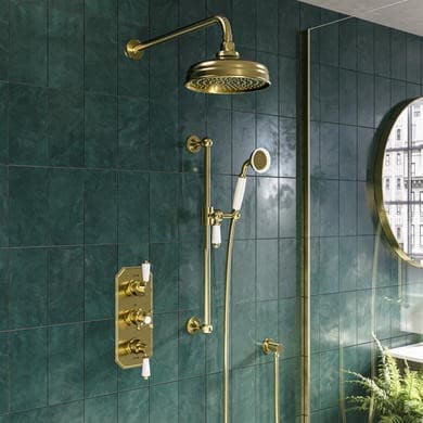 Brushed Brass 2 Outlet Wall Mounted Thermostatic Mixer Shower Set with Hand Shower - Cambridge