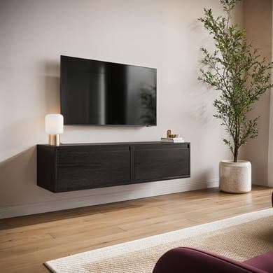 Small Black Floating Wall Mounted TV Stand - TV's up to 55" - Hiro