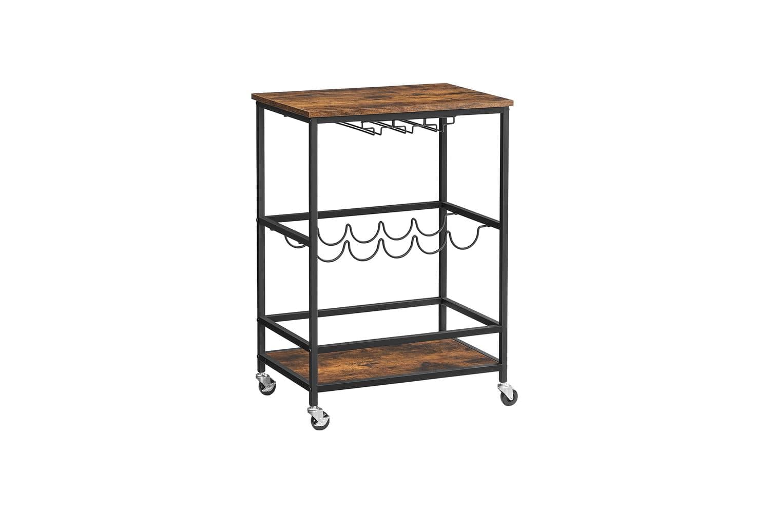 Vasagle Bar Cart with Bottle Holders | Rustic Brown & Black
