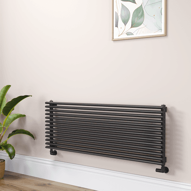 Ventura Linea Midnight Black Oval Unique Designer Radiator 455x1200mm Single Panel 2836 BTU - Horizontal Bars