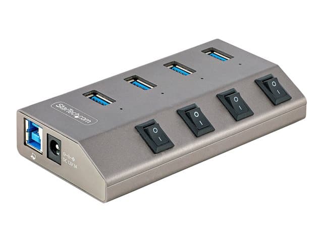 Startech 4-Port Self-Powered USB-C Hub with Individual On/Off Switches, USB 3.0 5Gbps Expansion Hub w/Power Supply, Desktop/Laptop USB-C to USB-A Hub,