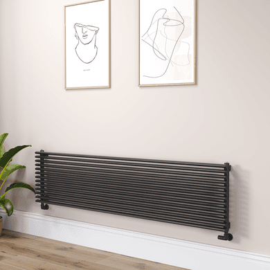 Ventura Linea Midnight Black Oval Unique Designer Radiator 455x1800mm Single Panel 4594 BTU - Horizontal Bars