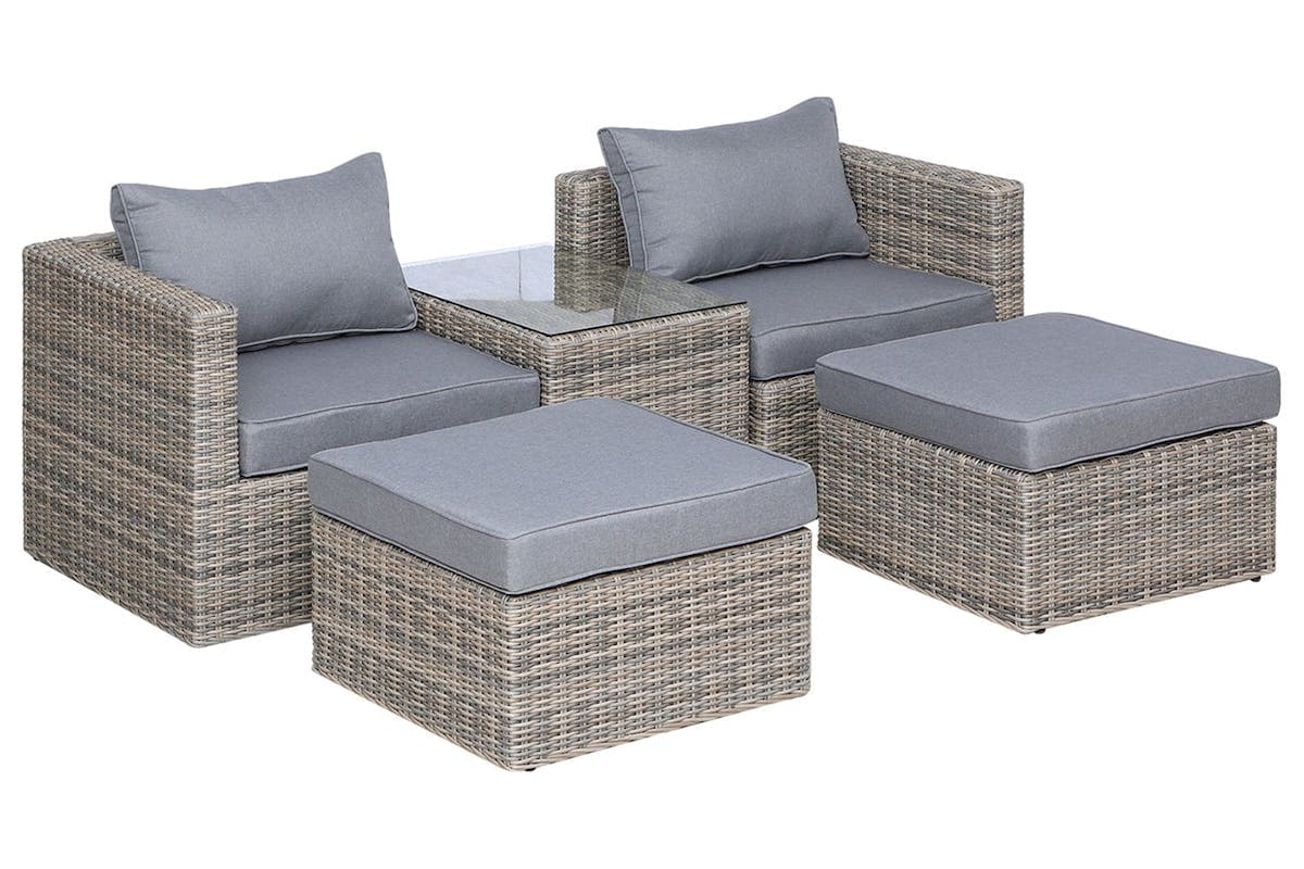 Outsunny Rattan Garden Sofa Set with Glass Top Table | 5 Pieces | Grey