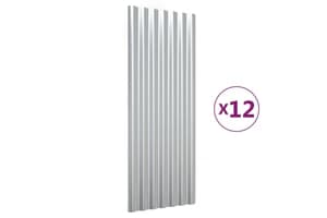 vidaXL 319146 Roof Panels 12 Pcs Powder-coated Steel Silver 100x36cm