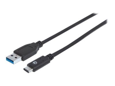 MANHATTAN - USB-C to USB-A Cable, 1m, Male to Male, 10 Gbps (USB 3.2 Gen2 aka USB 3.1), 3A (fast charging), SuperSpeed+ USB, Black, Lifetime Warranty, Polybag - USB-C cable - USB-C to USB Type A - 1 m