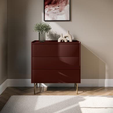 Burgundy Modern 3 Drawer Chest of Drawers - Zane