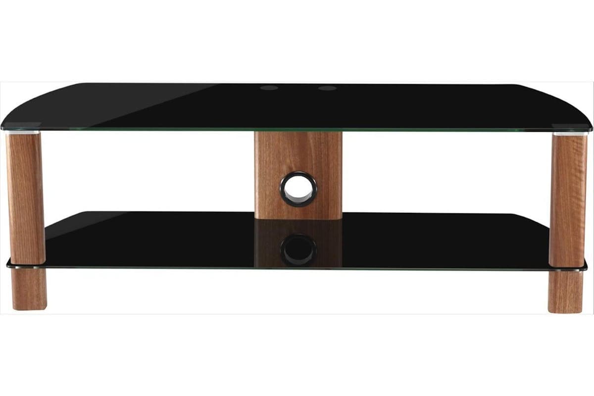 Alphason Century Stand 1200 With Walnut Legs And Black Glass, Suitable For Tvs Up To 55"