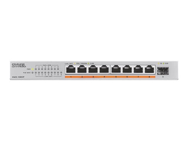 ZYXEL - XMG-108 8 Ports 2,5G + 1 SFP+, 8 ports 100W total PoE++ Desktop MultiGig unmanaged Switch