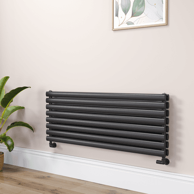 Sorrento Linea Midnight Black Oval Designer Radiator 472x1200mm Double Panel 3485 BTU - Horizontal Bars