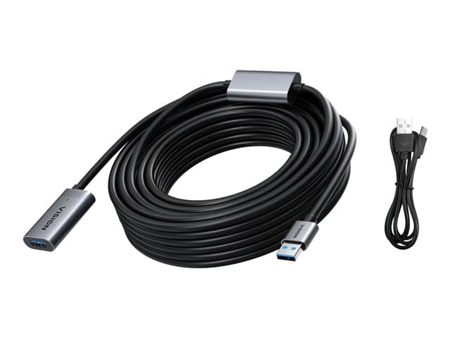 VISION - 10 m USB 3.0 active extension cable - nickle plated connectors - bandwidth 3 Gbps - includes USB cable if additional boost power required - over 65 percent coverage braided shield - USB A (f) to USB A (m) - outer diameter 6.0 mm - 26 AWG - includes USB po