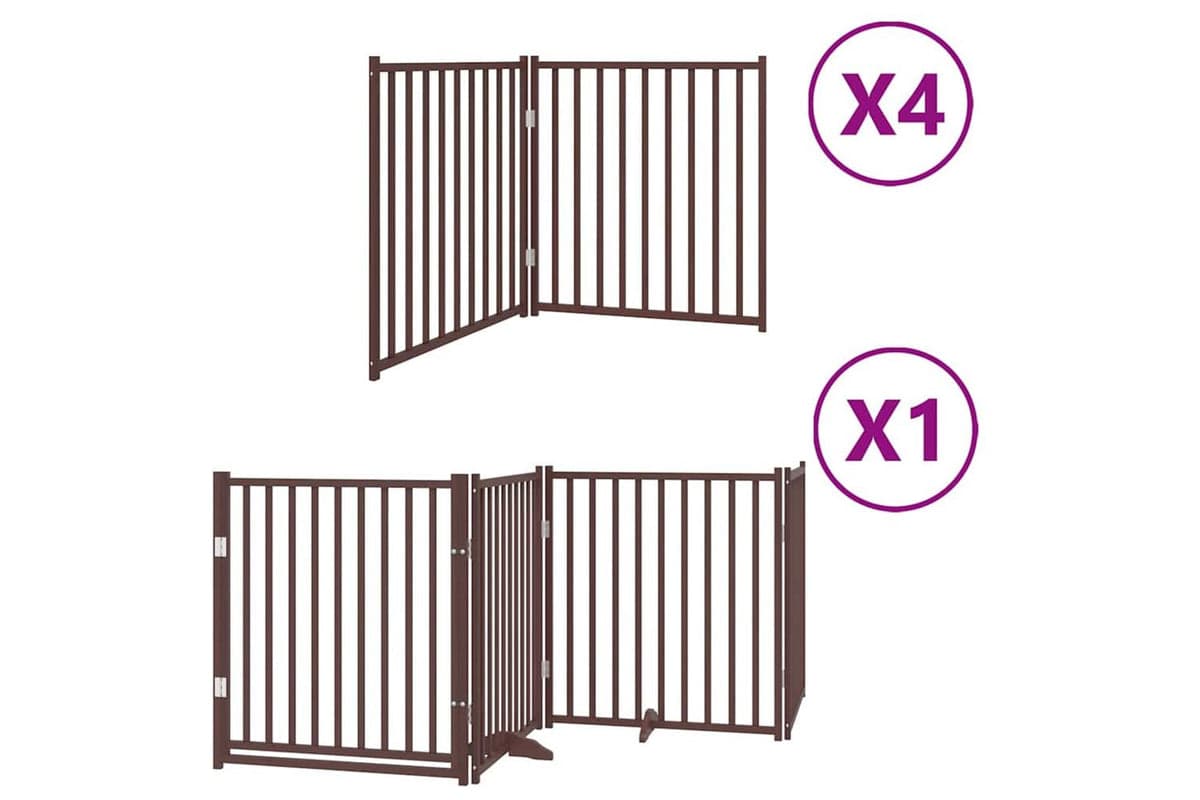 Vidaxl Dog Gate With Door Foldable 12 Panels Brown 960 Cm Poplar Wood