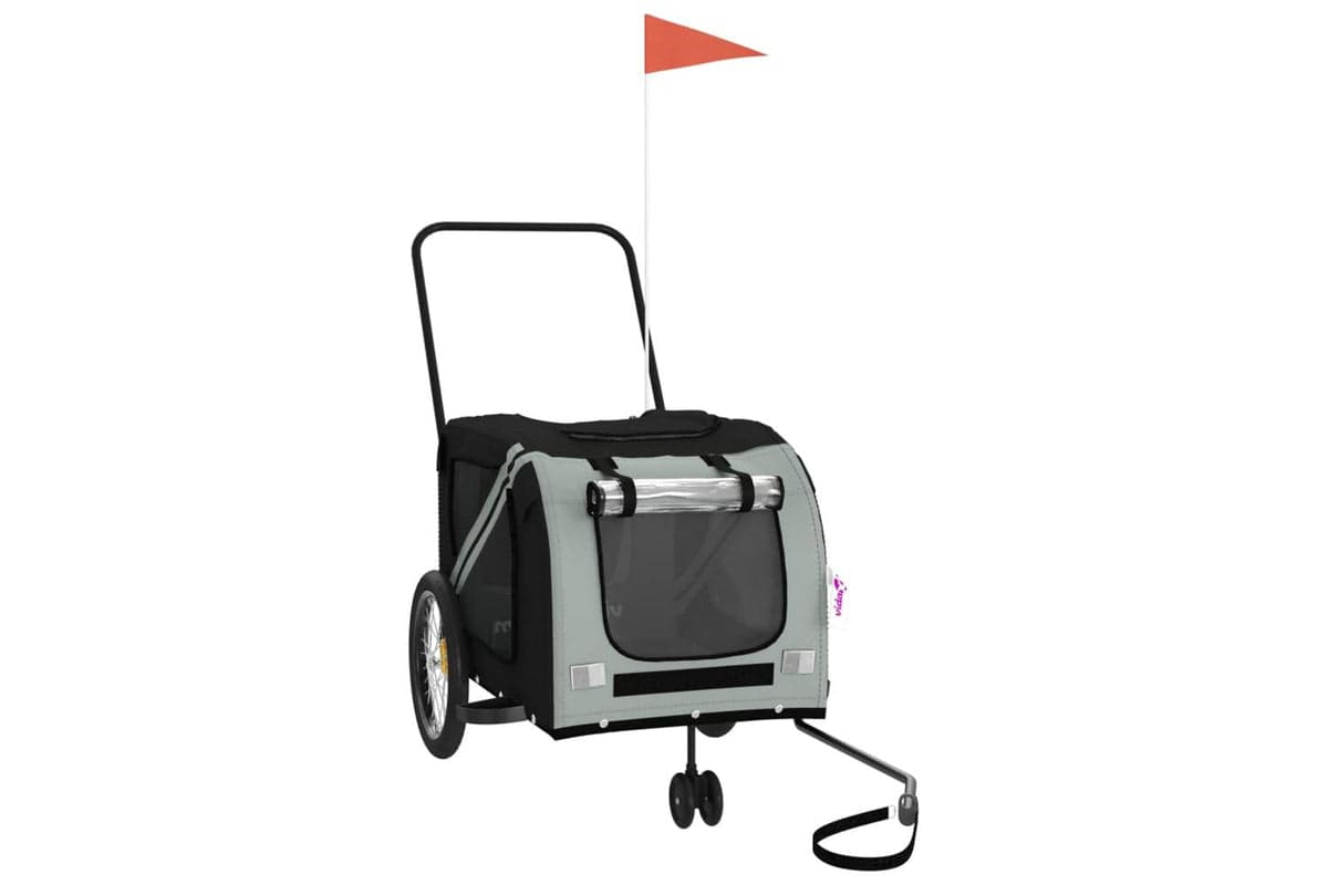 Vidaxl Pet Bike Trailer Grey And Black Oxford Fabric And Iron