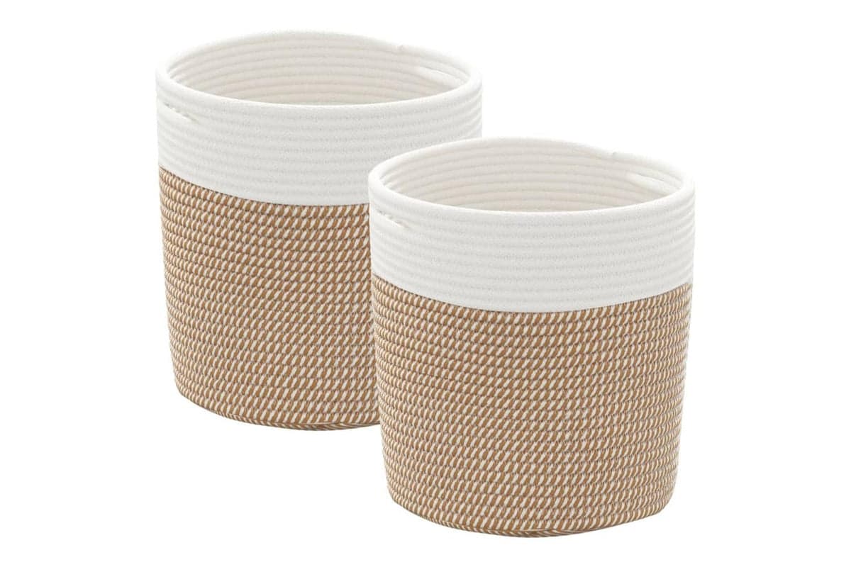 Storage Baskets 2 Pcs Brown And White 28x28 Cm Cotton