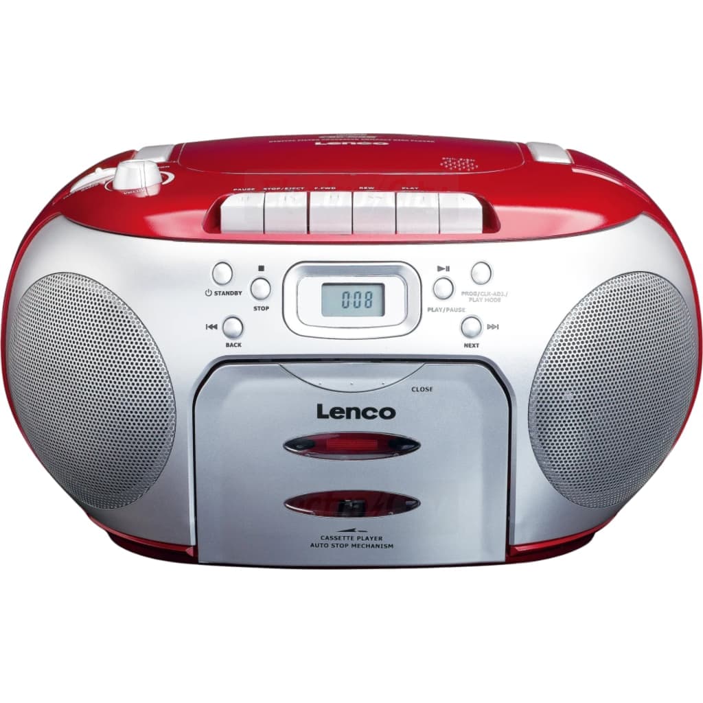 Lenco Portable FM Radio CD and Cassette Player | Red &amp; Silver