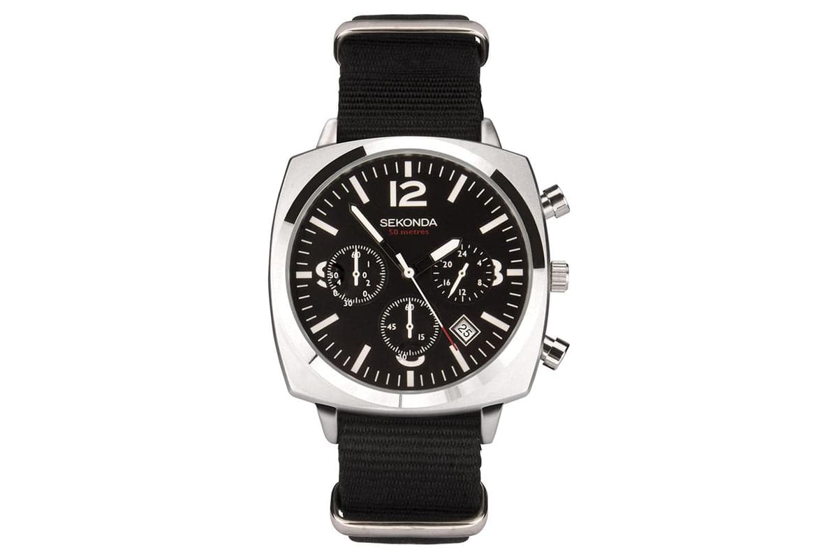 Sekonda Airborne Chronograph Men's Watch With Silver Case, Black Canvas Strap And Black Dial Â– Authentic, Durable And Stylish Timepiece