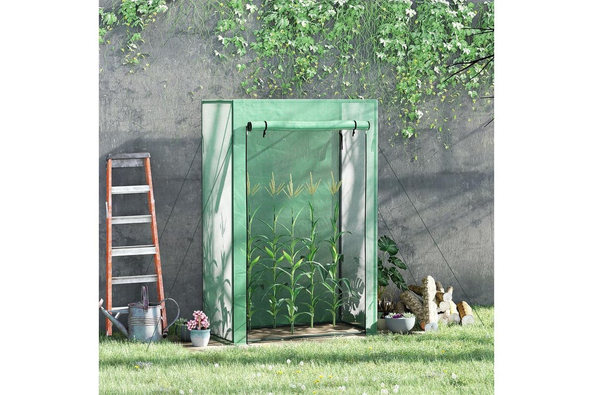 Outsunny Greenhouse Cover with Zipper Roll-Up Door | Green