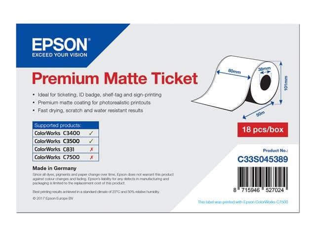 EPSON - Premium - tickets - matte - 1 roll(s) - Roll (8 cm x 50 m)