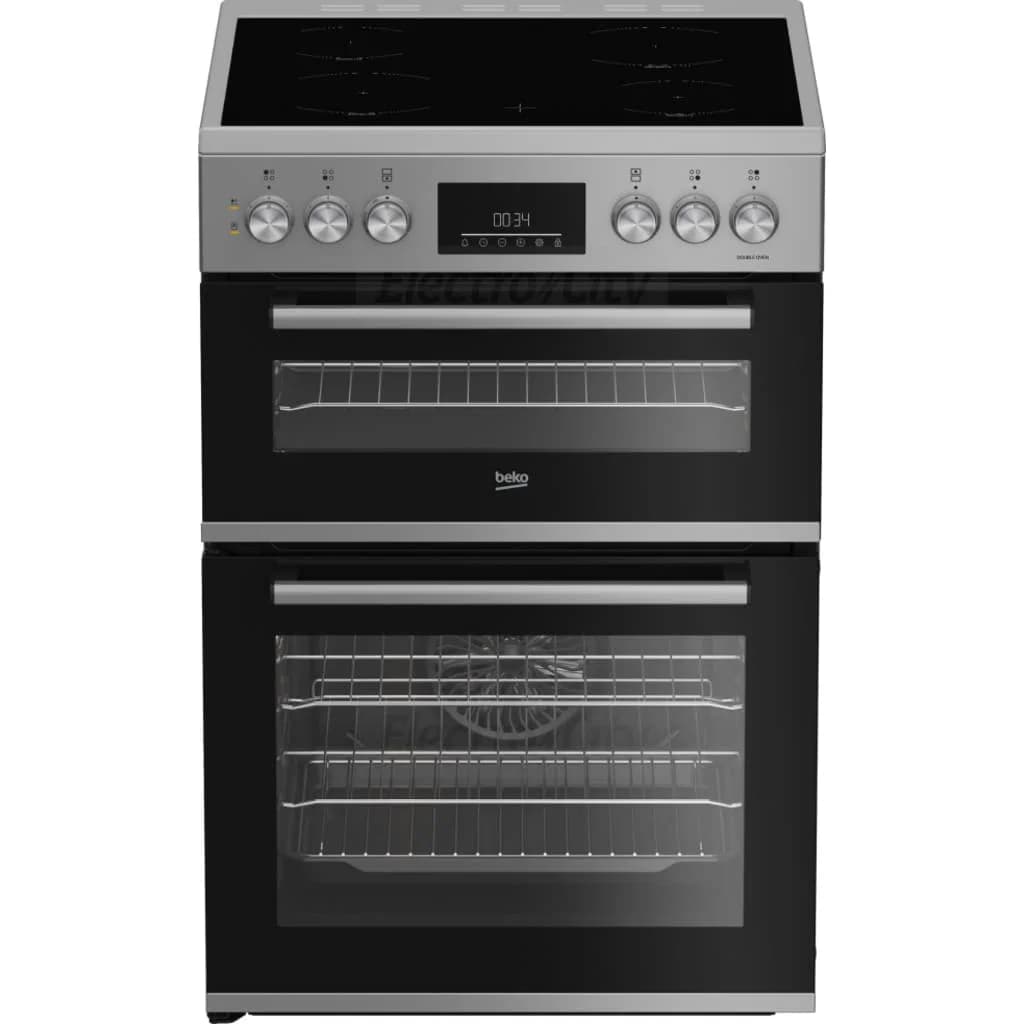 Beko 60cm Double Oven Electric Cooker with Ceramic Hob | Silver