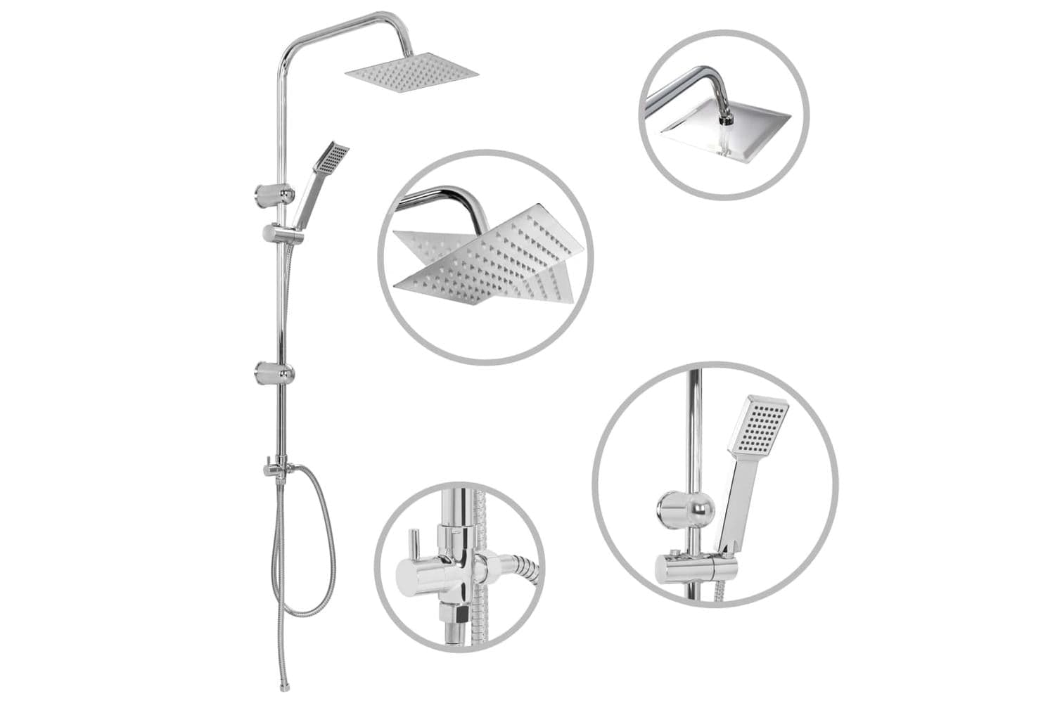 vidaXL 145055 Dual Head Shower Set with Hand Shower | Silver