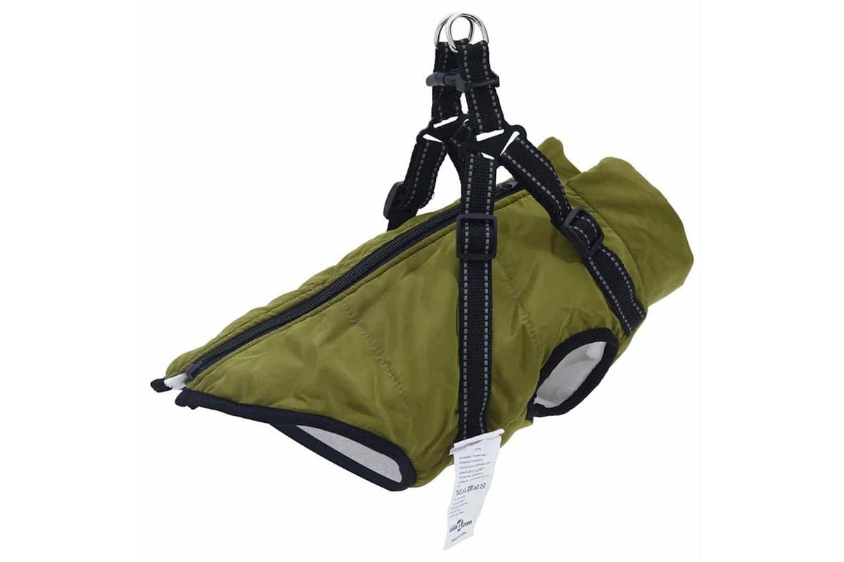 Vidaxl Dog Coat With Harness Army Green M Fleece And Polyester