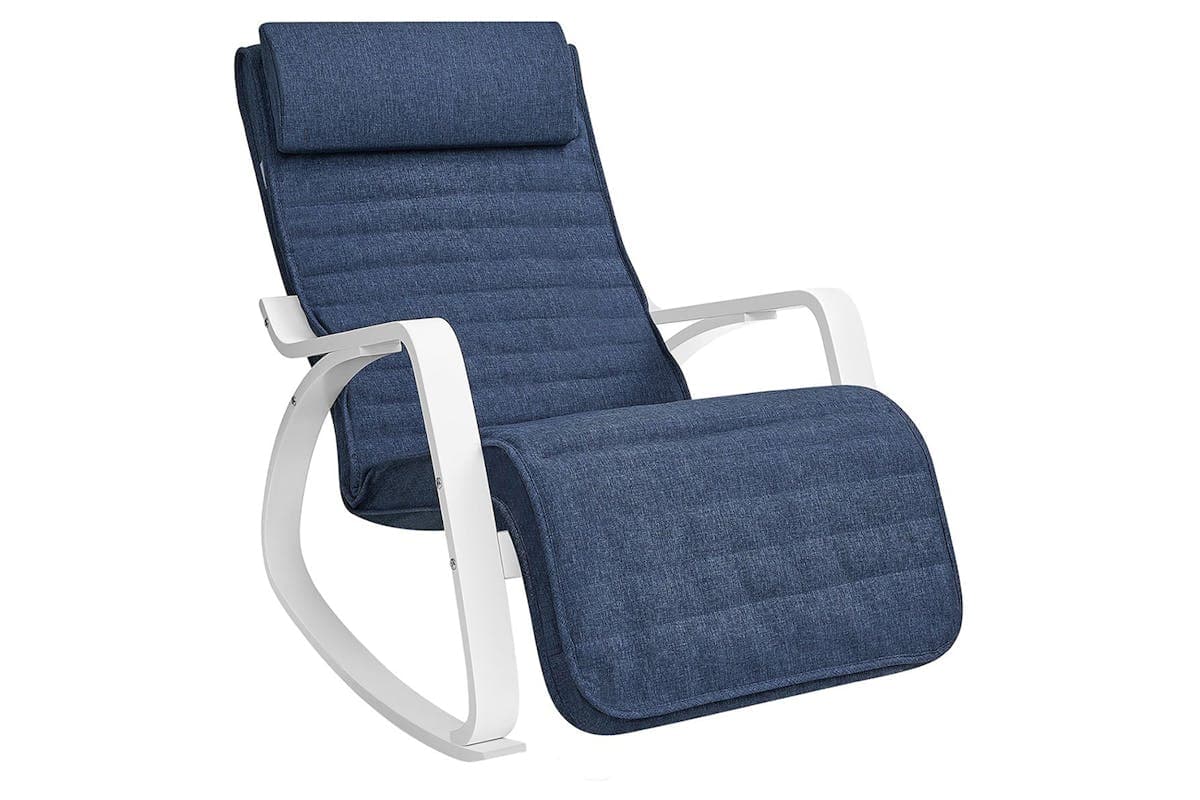 Songmics Wooden Armrests Rocking Chair | Midnight Blue/White