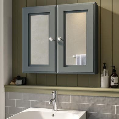 Double Door Dark Grey Bathroom Mirror Cabinet  667 x 600mm - Westbury