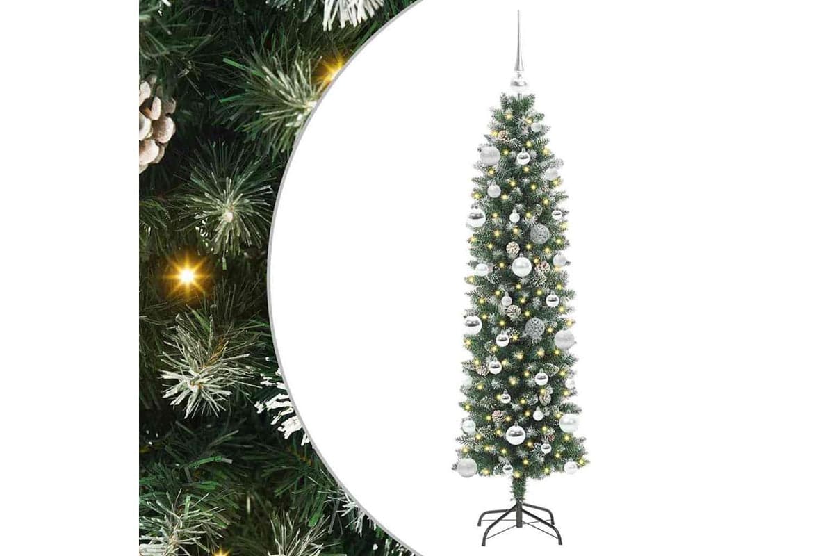 Vidaxl Artificial Slim Christmas Tree Green And White 150 Cm