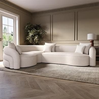 Cream Boucle Left Hand Facing 4 Seater Curved Corner Sofa - Zuri