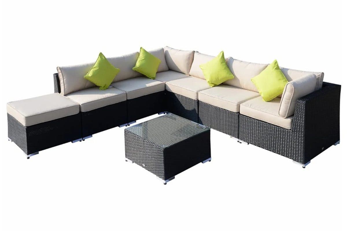 Outsunny Rattan Sofa Set | Beige/Black | Set of 8