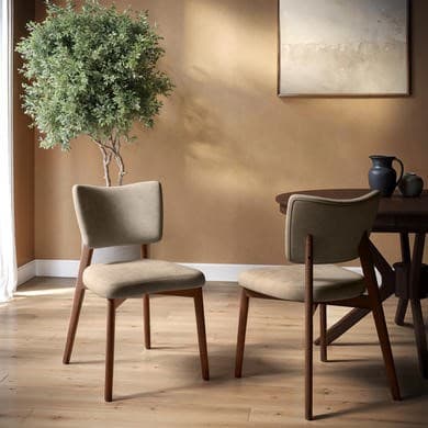 Beige Faux Leather and Walnut - Upholstered Dining Chairs - Greta