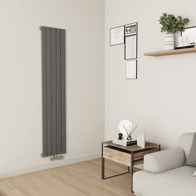 Eco Eleganza Anthracite Vertical Flat Aluminium Middle Connection Radiator 1800x375mm Single Panel 2823 BTU