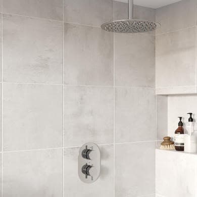 Chrome 1 Outlet Ceiling Mounted Thermostatic Mixer Shower Set - Flow