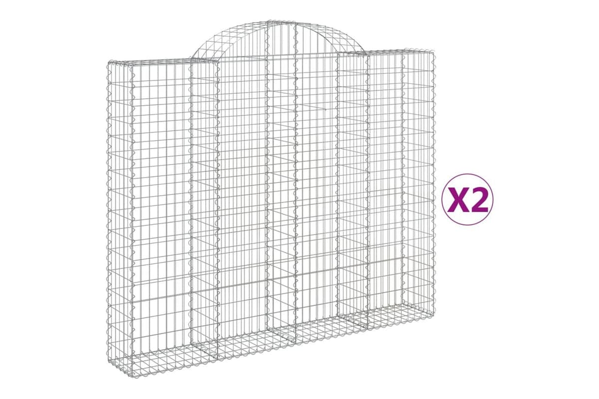 vidaXL 3146173 Arched Gabion Baskets 2 Pcs 200x30x160/180cm Galvanised Iron
