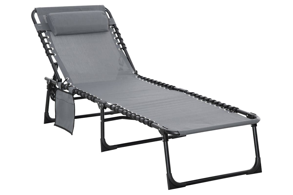 Outsunny Portable Sun Lounger Folding Camping Bed | Grey