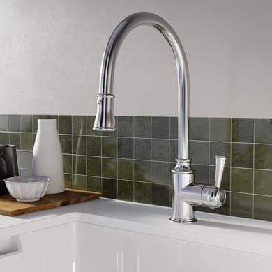 ONLY OPENED - Traditional Single Lever Pull Out Chrome Monobloc Kitchen Sink Mixer Tap - Evelyn