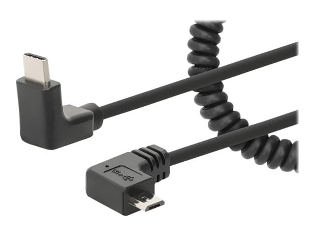 MANHATTAN - USB-C to Micro-USB Cable, 1m, Male to Male, Black, 480 Mbps (USB 2.0), Tangle Resistant Curly Design, Angled Connectors, Ideal for Charging Cabinets/Carts, Hi-Speed USB, Lifetime Warranty, Polybag - USB-C cable