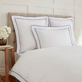 400 Thread Count Double Tape Edge Square Pillowcase Pair White on Navy