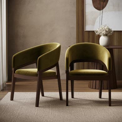 Olive green - Wooden Upholstered Curved Dining Chairs - Owen