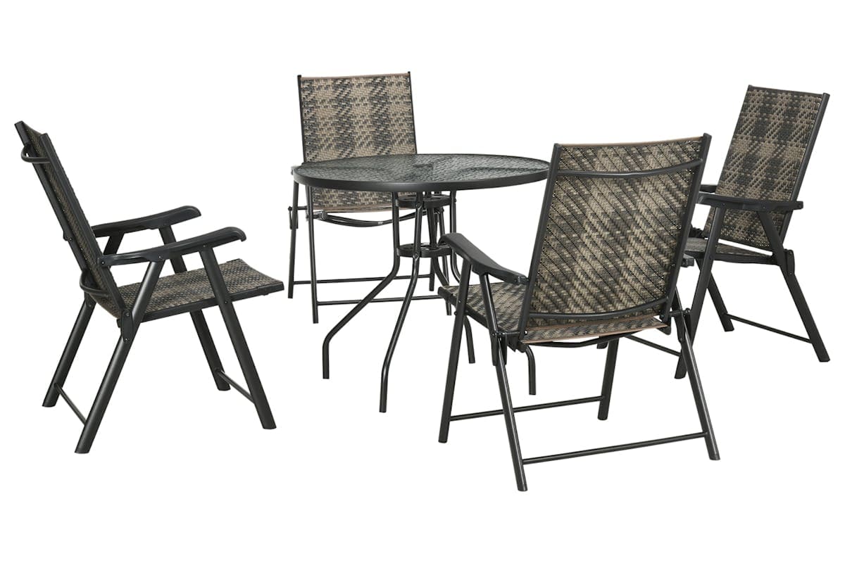 Outsunny Rattan Dining Set with Folding Armchair | Mixed Grey | 5 Pieces
