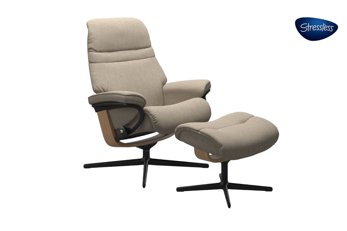 Stressless Sunrise Recliner Cross Base with Footstool | Leather | Beige