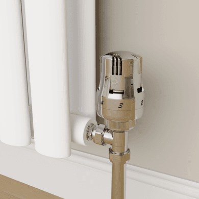 Elego Chrome Modern TRV Angled Thermostatic Radiator Valves With Lockshield