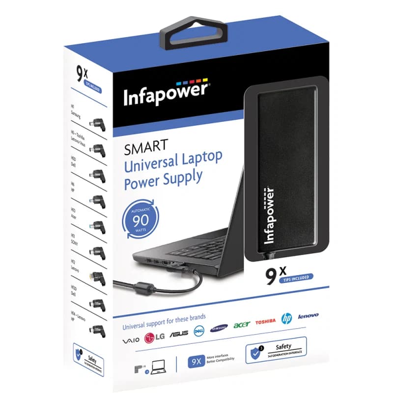 Infapower 90W Automatic Power Supply Universal Laptop Charger - Black | 211432