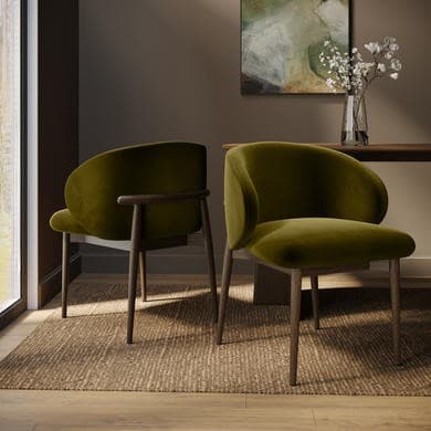 Olive Green and Walnut - Upholstered Curved Dining Chairs with Wooden Exposed Back - Kori
