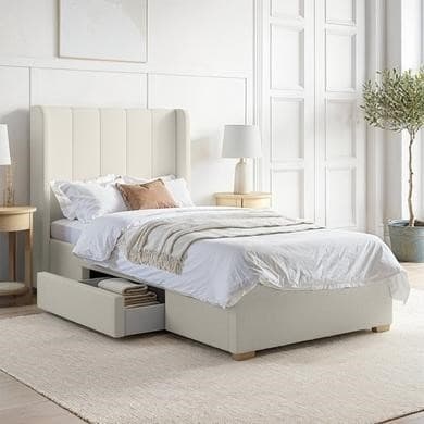 Cream Upholstered Single Bed Frame with Storage Drawer - Phoebe