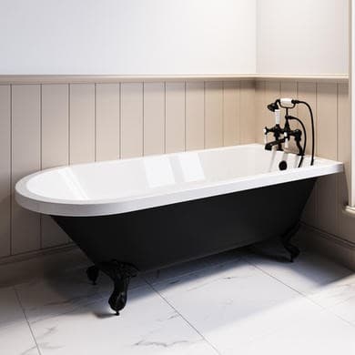 ONLY OPENED - Black Freestanding Single Ended Bath with Black Feet 1670 x 740mm - Park Royal