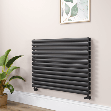 Sorrento Linea Midnight Black Oval Designer Radiator 767x1000mm Double Panel 4799 BTU - Horizontal Bars